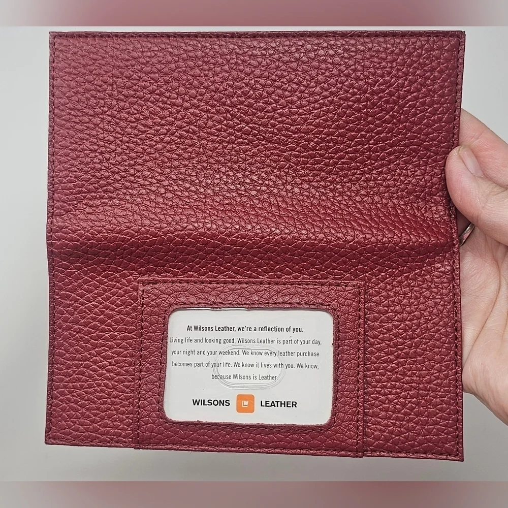 Willsons Leather Red Pebbled Leather Wallet Threefold Credit Card ID Checkbook